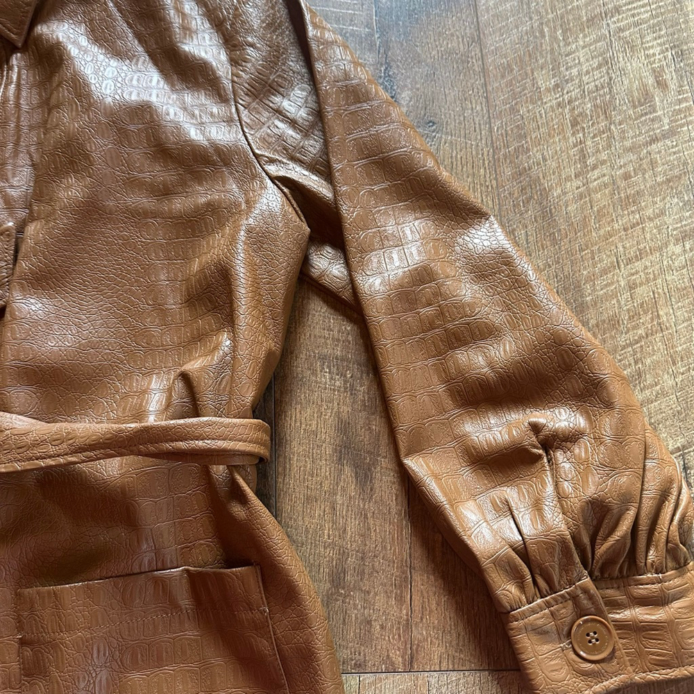 Women's MARC NEW YORK Brown Croc Embossed Faux Leather Jacket M - Picture 6 of 15